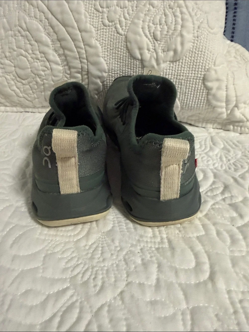 On Running Kids Olive Green Sneakers with Cream Pull Tabs